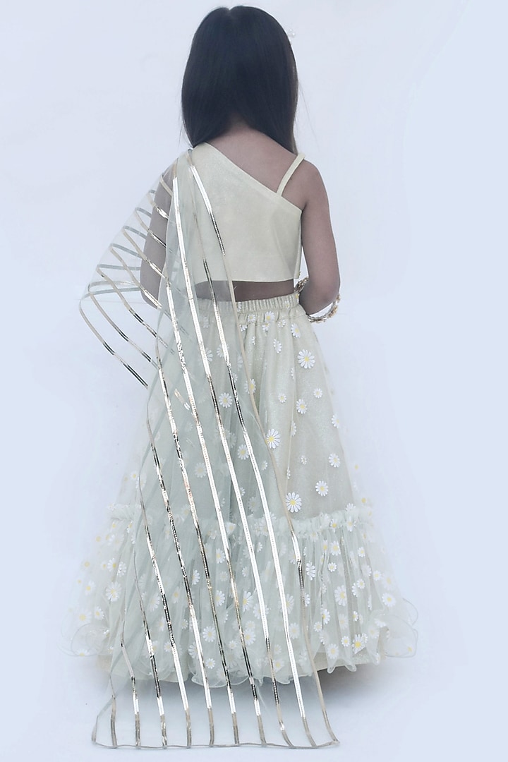 Bleak Green Net Floral Printed Lehenga Set For Girls by Fayon Kids at Pernia's Pop Up Shop