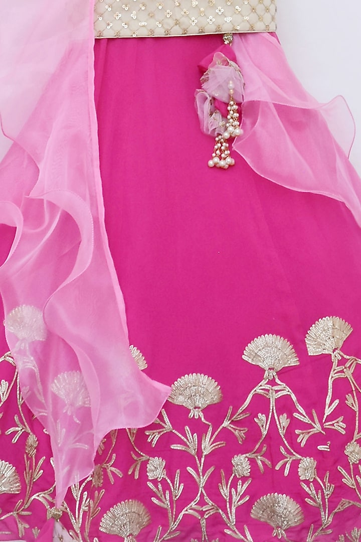 Fuchsia & Gold Embroidered Lehenga Set For Girls by Fayon Kids at Pernia's Pop Up Shop