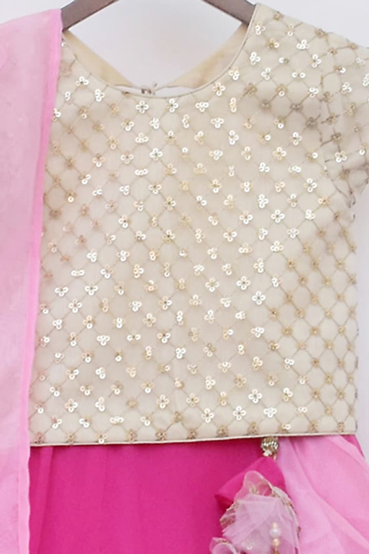 Fuchsia & Gold Embroidered Lehenga Set For Girls by Fayon Kids at Pernia's Pop Up Shop