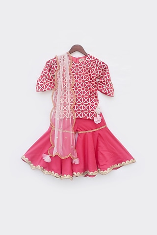 Burgundy Gota Embroidered Sharara Set For Girls by Fayon Kids
