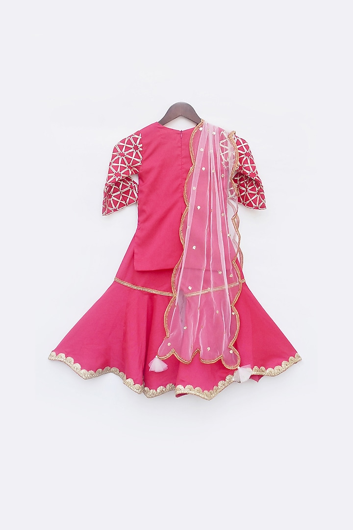 Burgundy Gota Embroidered Sharara Set For Girls by Fayon Kids at Pernia's Pop Up Shop