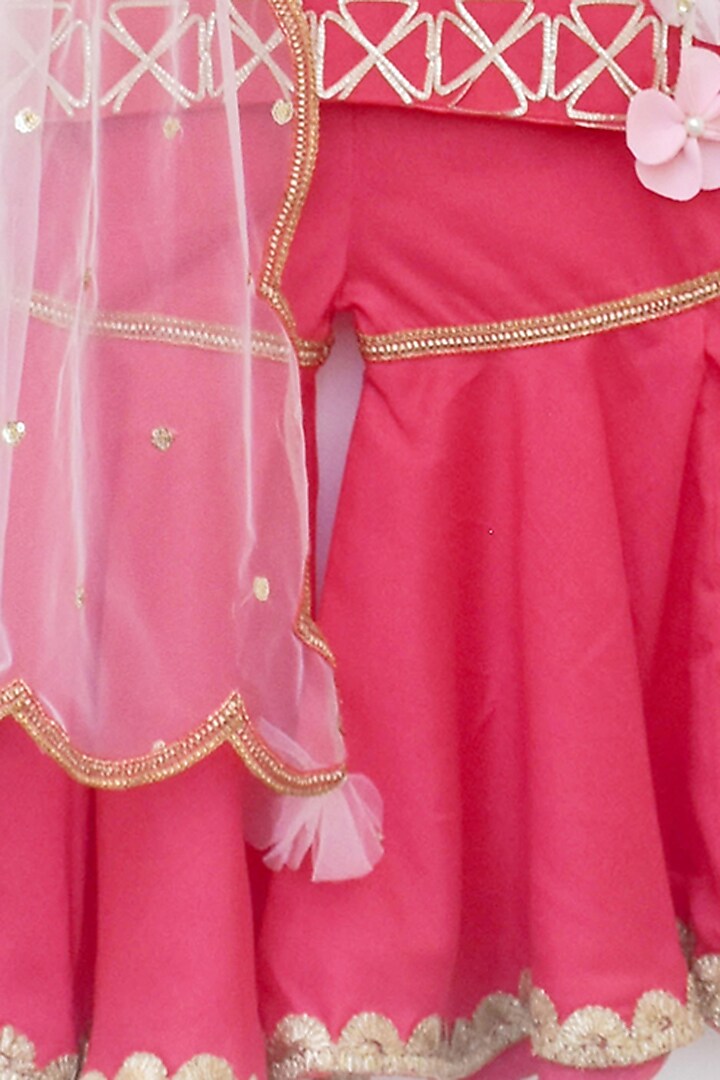 Burgundy Gota Embroidered Sharara Set For Girls by Fayon Kids at Pernia's Pop Up Shop