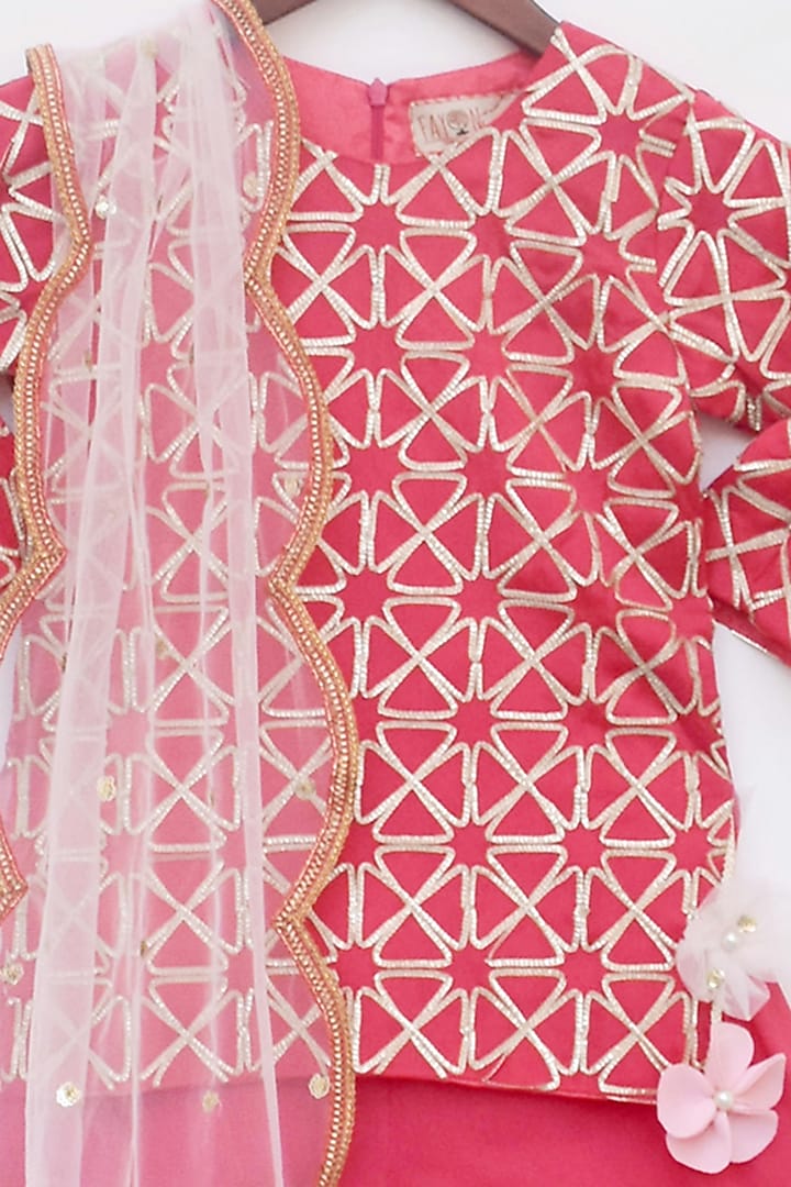 Burgundy Gota Embroidered Sharara Set For Girls by Fayon Kids at Pernia's Pop Up Shop
