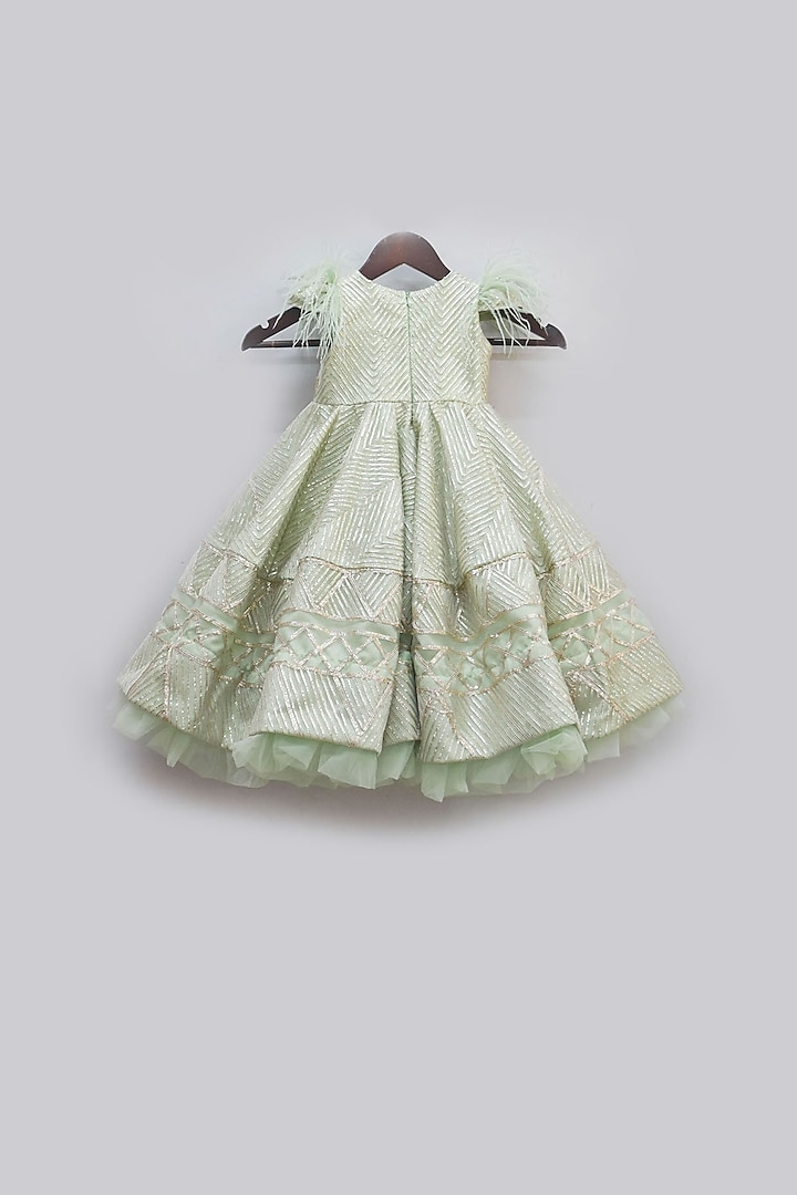Fog Green Net Gota Embroidered Gown For Girls by Fayon Kids at Pernia's Pop Up Shop