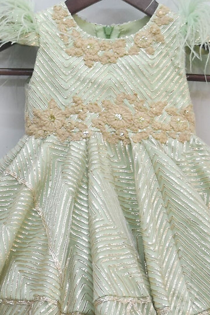 Fog Green Net Gota Embroidered Gown For Girls by Fayon Kids at Pernia's Pop Up Shop