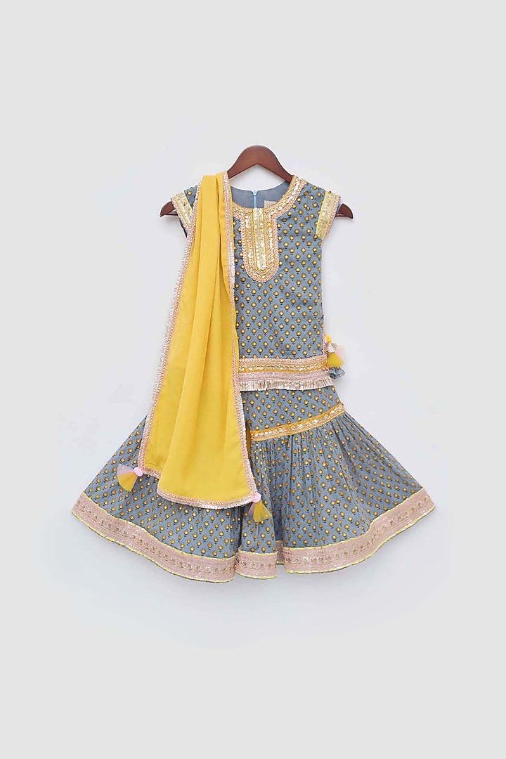 Volcanic Grey Sharara Set For Girls by Fayon Kids at Pernia's Pop Up Shop