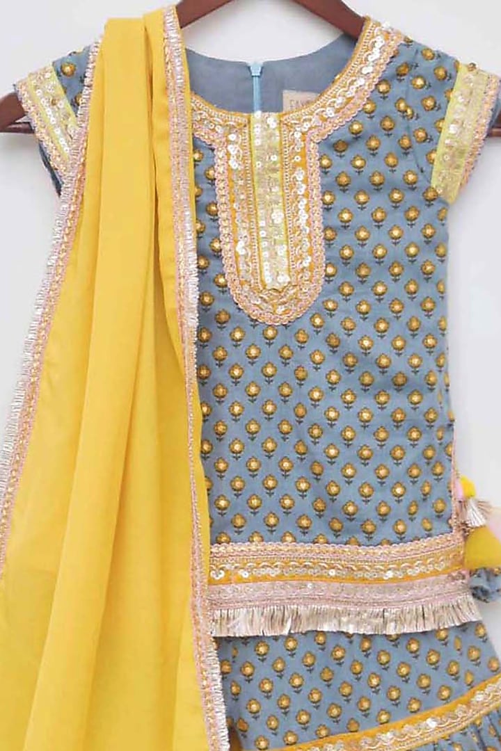 Volcanic Grey Sharara Set For Girls by Fayon Kids at Pernia's Pop Up Shop