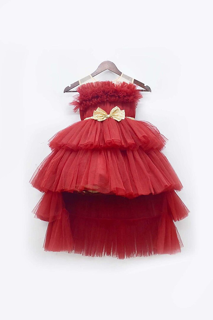 Maroon Net High-Low Dress For Girls by Fayon Kids at Pernia's Pop Up Shop