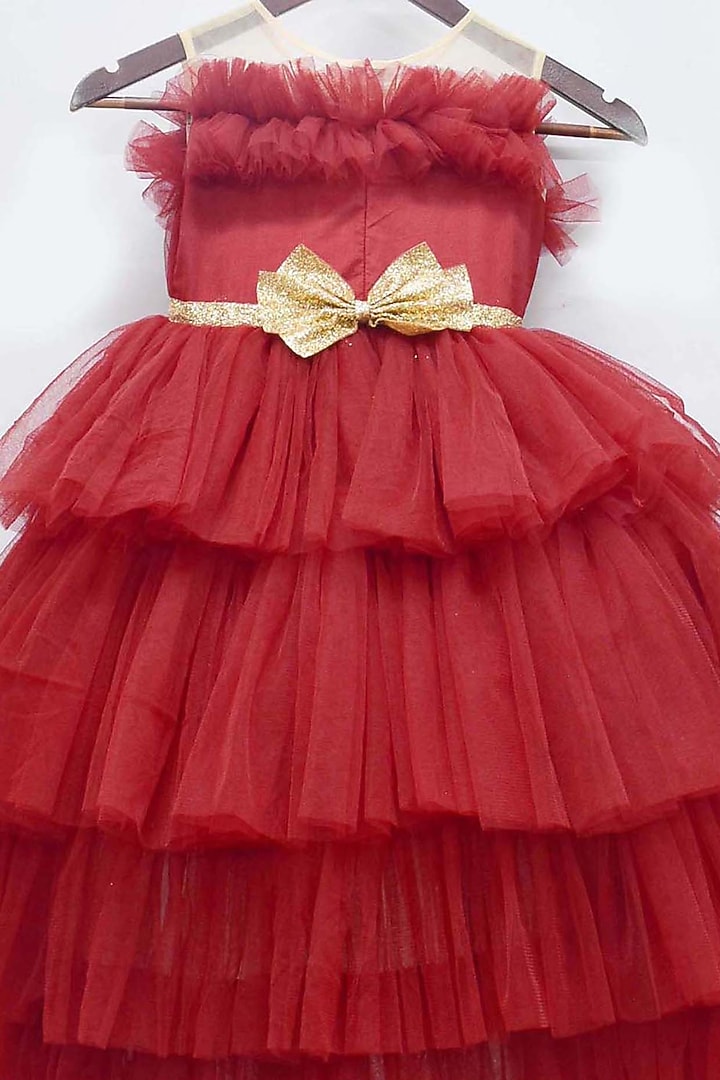 Maroon Net High-Low Dress For Girls by Fayon Kids at Pernia's Pop Up Shop