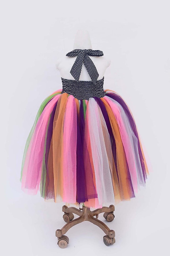 Multi-Colored Net & Dupion Silk Layered Gown For Girls by Fayon Kids at Pernia's Pop Up Shop