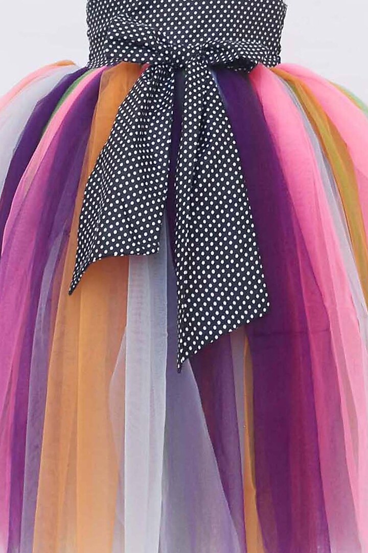 Multi-Colored Net & Dupion Silk Layered Gown For Girls by Fayon Kids at Pernia's Pop Up Shop