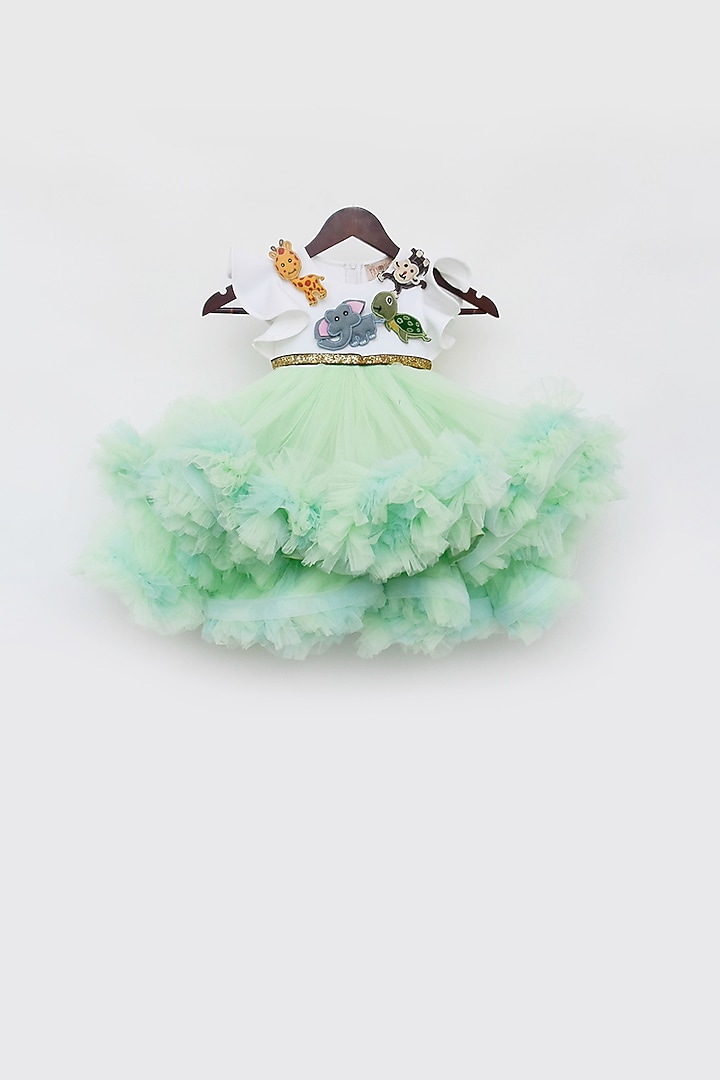 Mint Green Neoprene & Net Dress For Girls by Fayon Kids at Pernia's Pop Up Shop