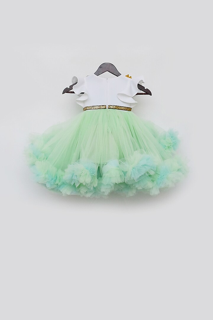 Mint Green Neoprene & Net Printed Dress For Girls by Fayon Kids at Pernia's Pop Up Shop