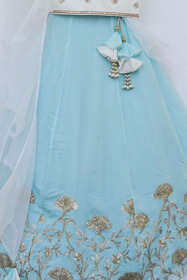 Powder Blue Silk Embroidered Lehenga Set For Girls by Fayon Kids at Pernia's Pop Up Shop
