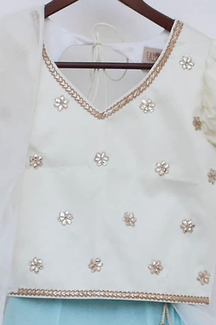 Powder Blue Silk Embroidered Lehenga Set For Girls by Fayon Kids at Pernia's Pop Up Shop