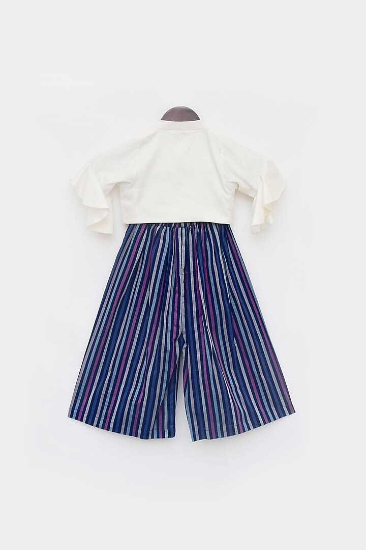 Midnight Blue & White Cotton Silk Printed Pant Set For Girls by Fayon Kids at Pernia's Pop Up Shop