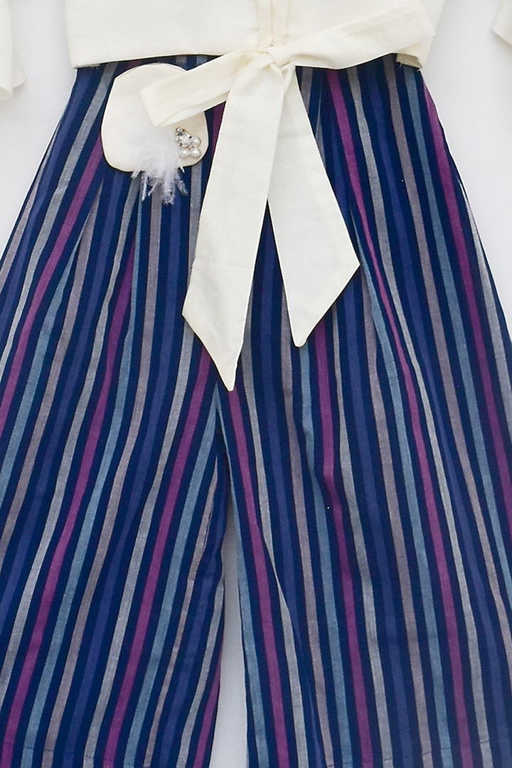 Midnight Blue & White Cotton Silk Printed Pant Set For Girls by Fayon Kids at Pernia's Pop Up Shop