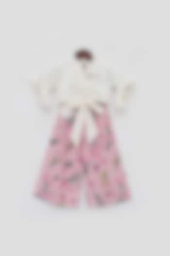 Blush Pink & White Pant Set For Girls by Fayon Kids at Pernia's Pop Up Shop