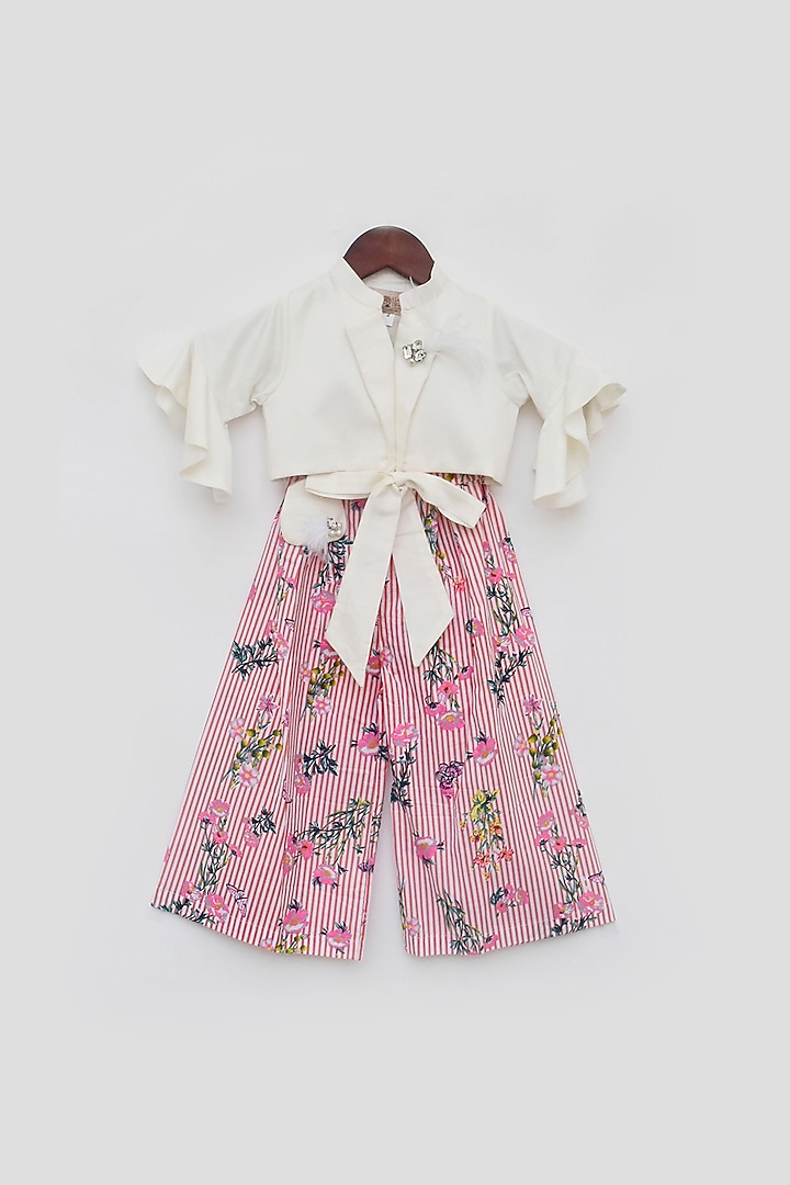Blush Pink & White Pant Set For Girls by Fayon Kids at Pernia's Pop Up Shop