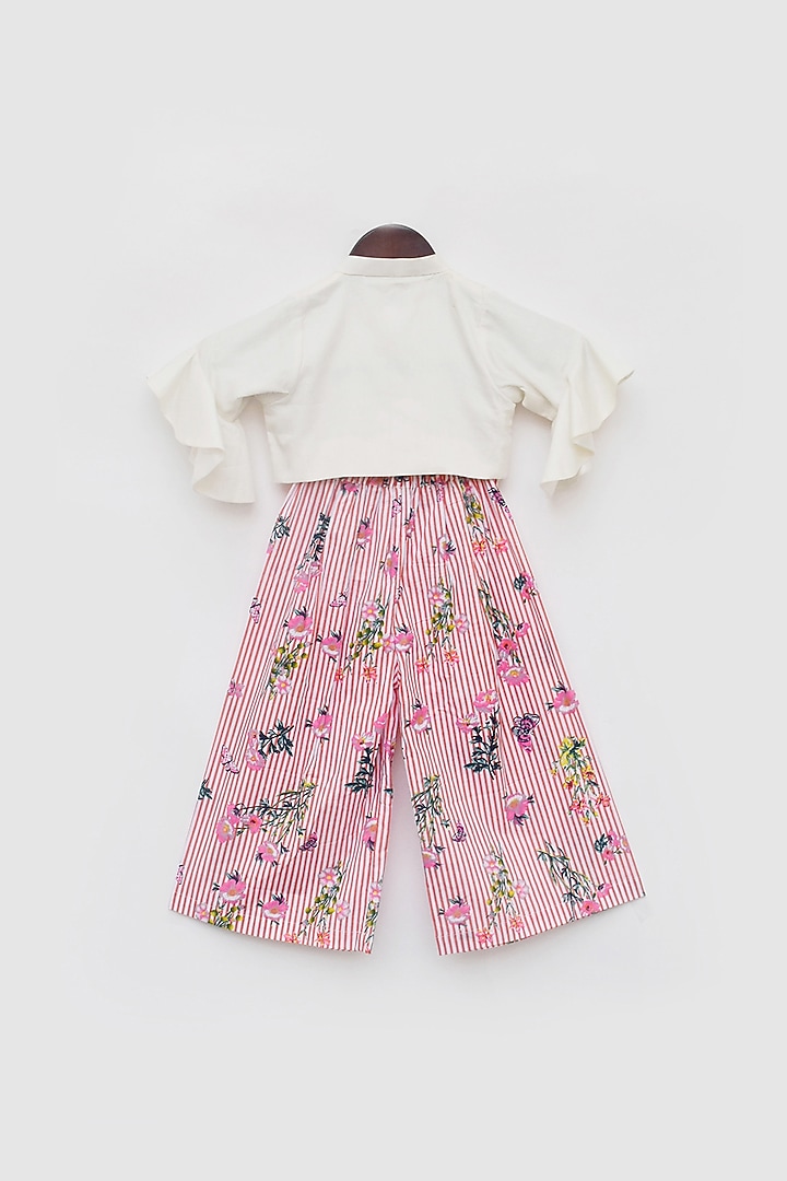 Blush Pink & White Pant Set For Girls by Fayon Kids at Pernia's Pop Up Shop