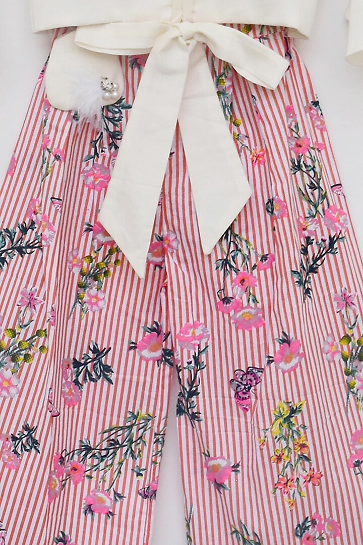 Blush Pink & White Pant Set For Girls by Fayon Kids at Pernia's Pop Up Shop