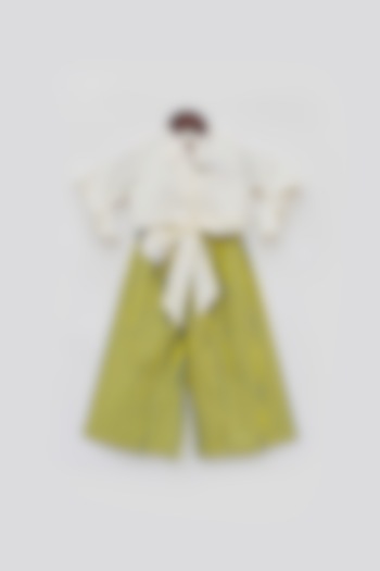 Yellow & White Pant Set For Girls by Fayon Kids