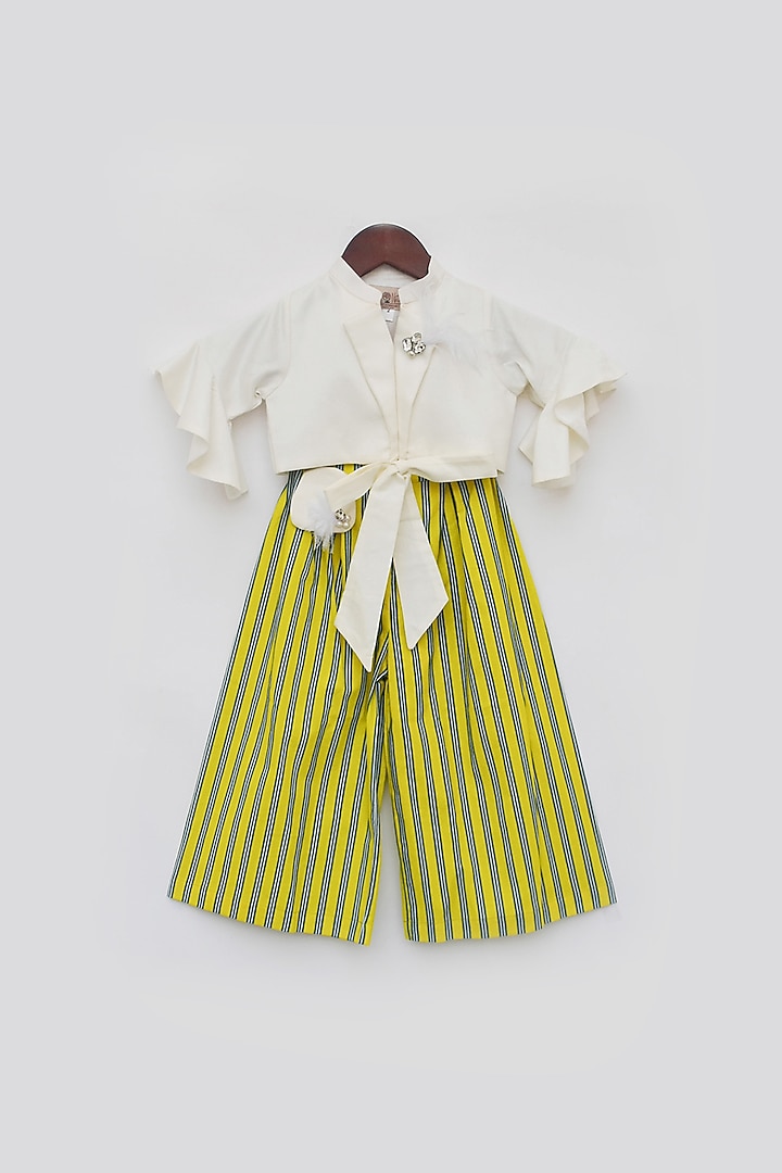 Yellow & White Pant Set For Girls by Fayon Kids