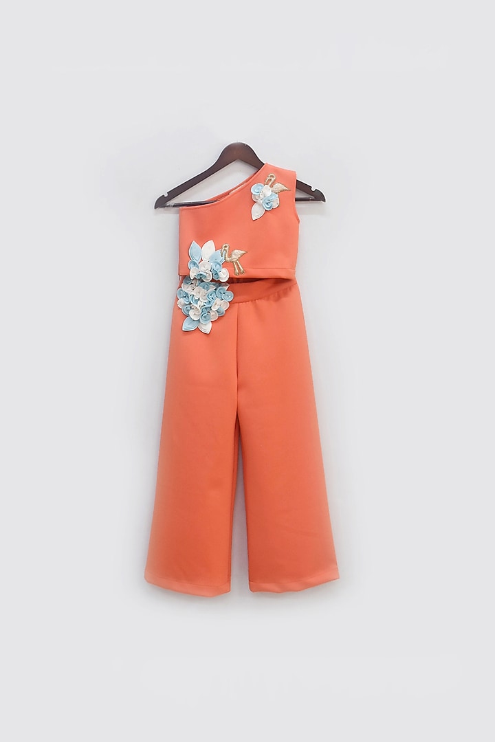Orange Neoprene Pant Set For Girls by Fayon Kids at Pernia's Pop Up Shop