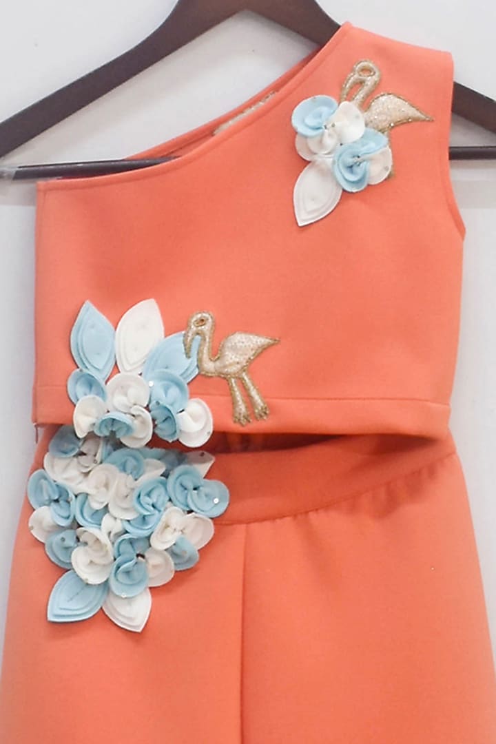 Orange Neoprene Pant Set For Girls by Fayon Kids at Pernia's Pop Up Shop