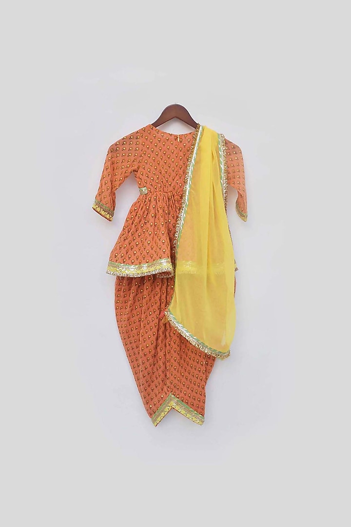 Peach Printed Dhoti Set For Girls by Fayon Kids at Pernia's Pop Up Shop