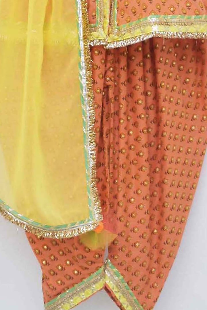 Peach Printed Dhoti Set For Girls by Fayon Kids at Pernia's Pop Up Shop