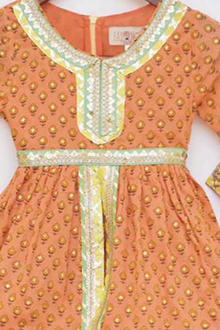 Peach Printed Dhoti Set For Girls by Fayon Kids at Pernia's Pop Up Shop