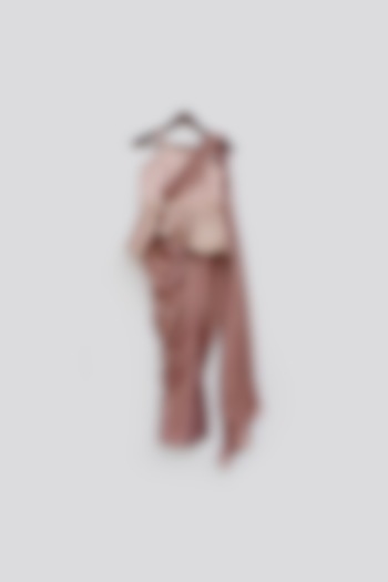 Greyish Pink Embroidered Drape Saree For Girls by Fayon Kids at Pernia's Pop Up Shop