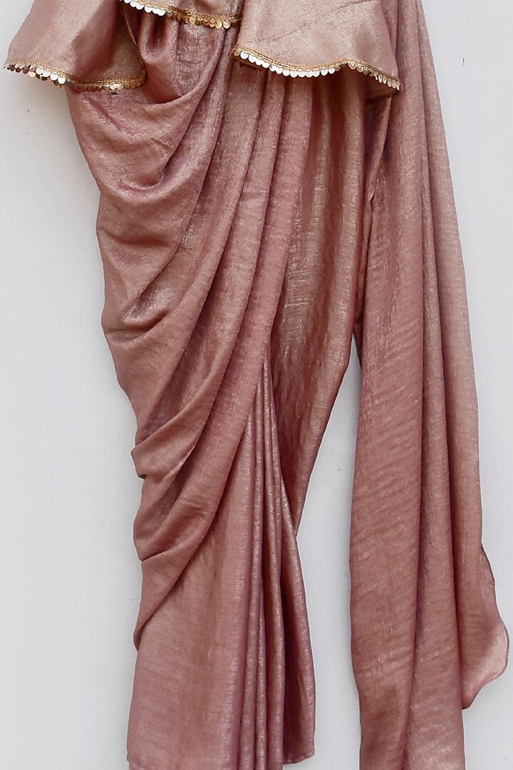 Greyish Pink Sequins Embroidered Draped Saree Set For Girls by Fayon Kids at Pernia's Pop Up Shop