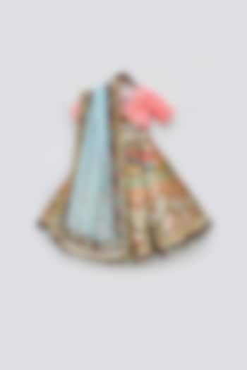 Multi-Color Embroidered Lehenga Set For Girls by Fayon Kids