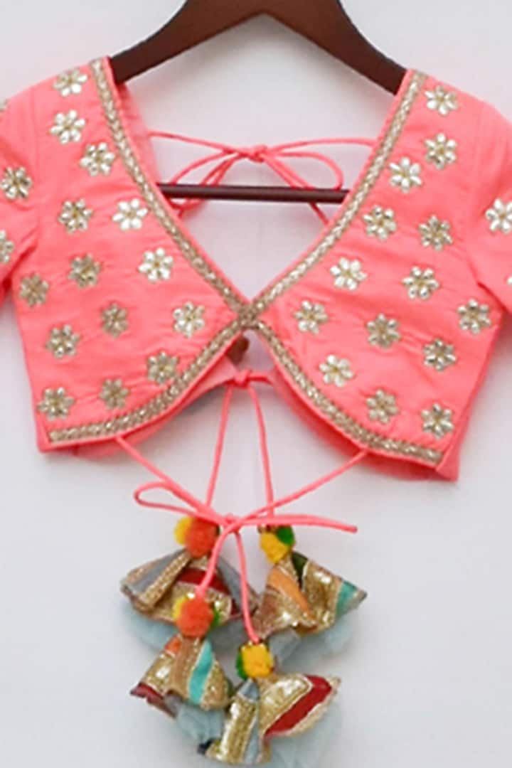 Multi-Colored Silk Embroidered Lehenga Set For Girls by Fayon Kids at Pernia's Pop Up Shop