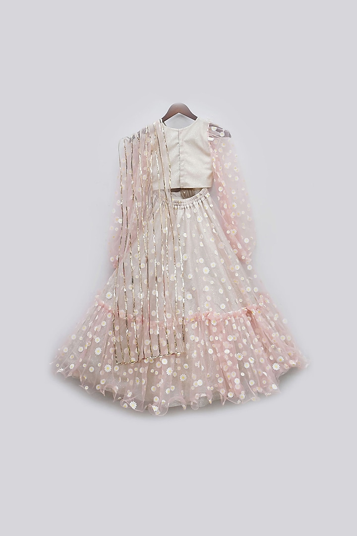 Blush Pink Net Embroidered Lehenga Set For Girls by Fayon Kids at Pernia's Pop Up Shop