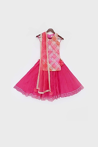 Fuchsia Cotton Skirt Set For Girls by Fayon Kids