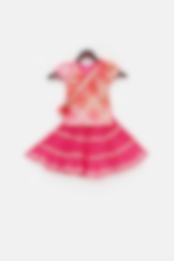 Fuchsia Skirt Set In Cotton For Girls by Fayon Kids