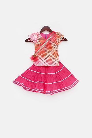 Fuchsia Skirt Set In Cotton For Girls by Fayon Kids