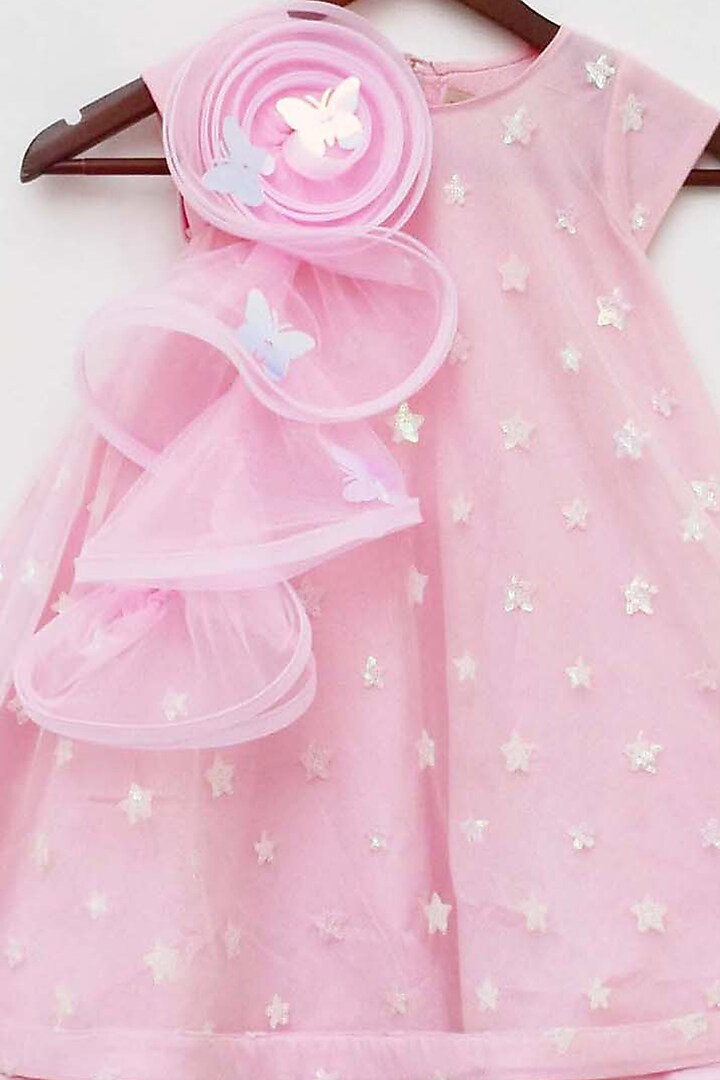 Baby Pink Net Sequins Embroidered Dress For Girls by Fayon Kids at Pernia's Pop Up Shop