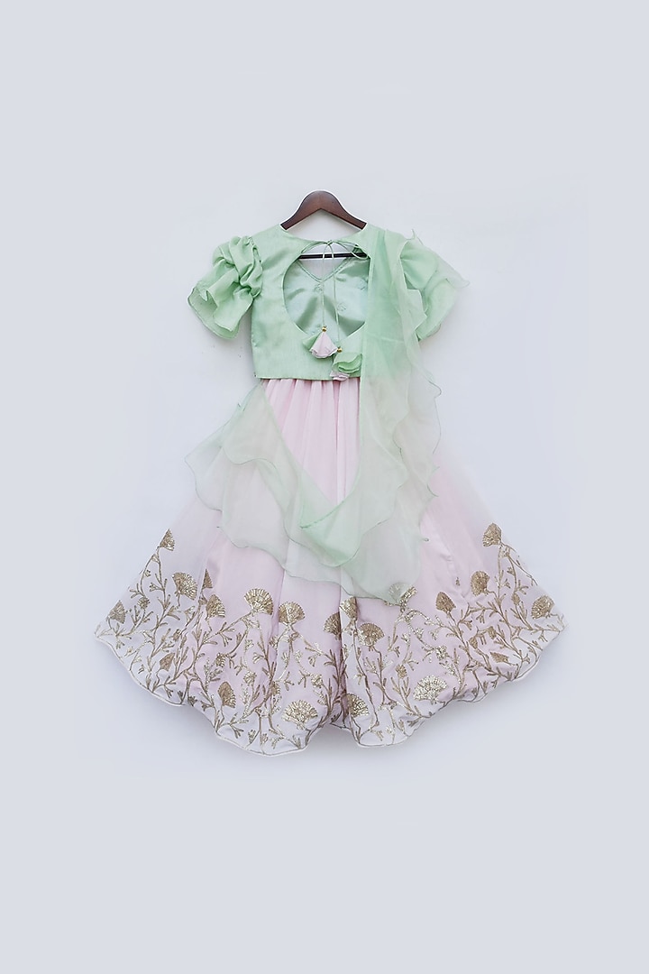 Blush Pink Cotton Silk Embroidered Lehenga Set For Girls by Fayon Kids at Pernia's Pop Up Shop