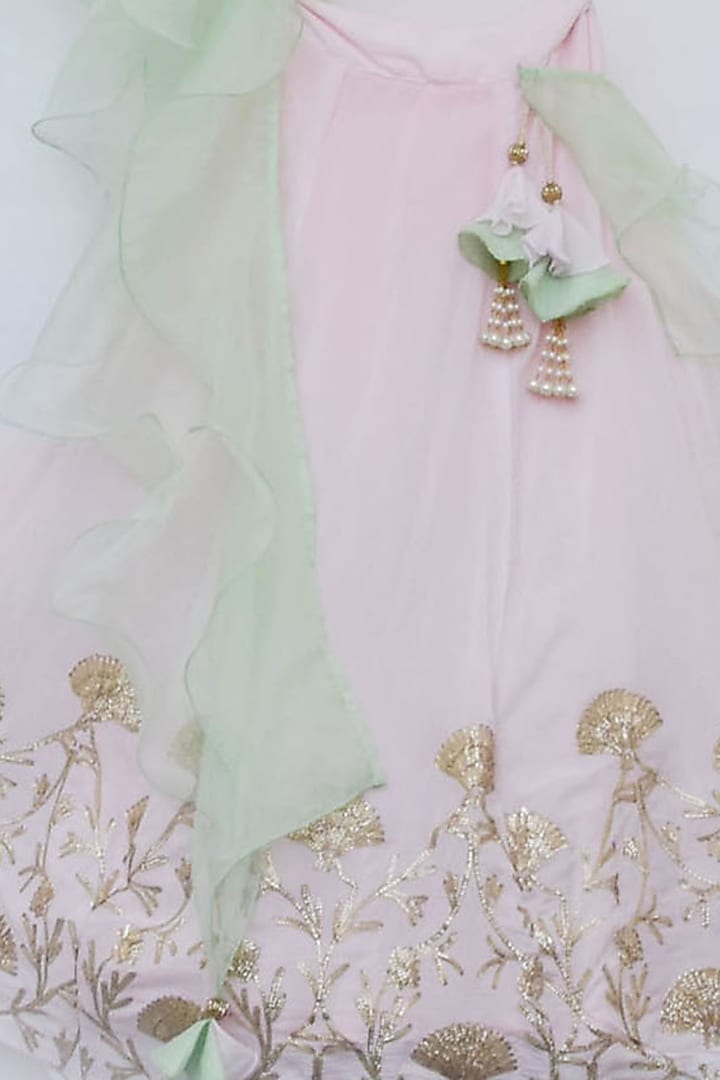 Blush Pink Cotton Silk Embroidered Lehenga Set For Girls by Fayon Kids at Pernia's Pop Up Shop
