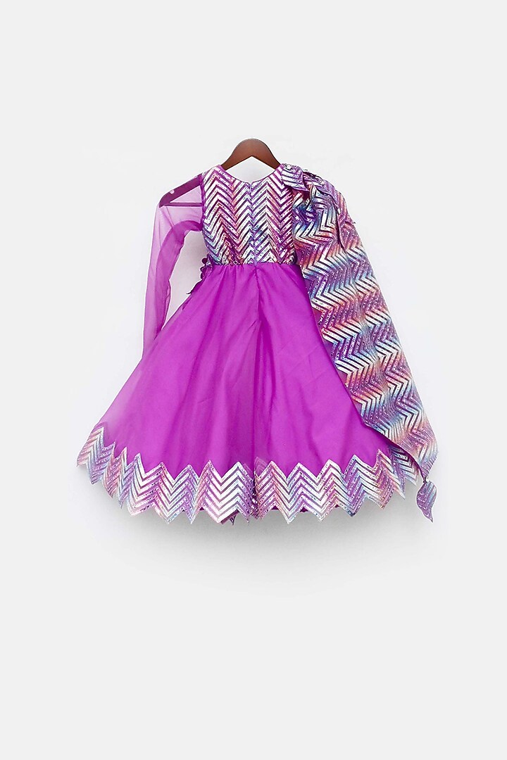 Purple Pink Organza Embroidered Gown For Girls by Fayon Kids at Pernia's Pop Up Shop