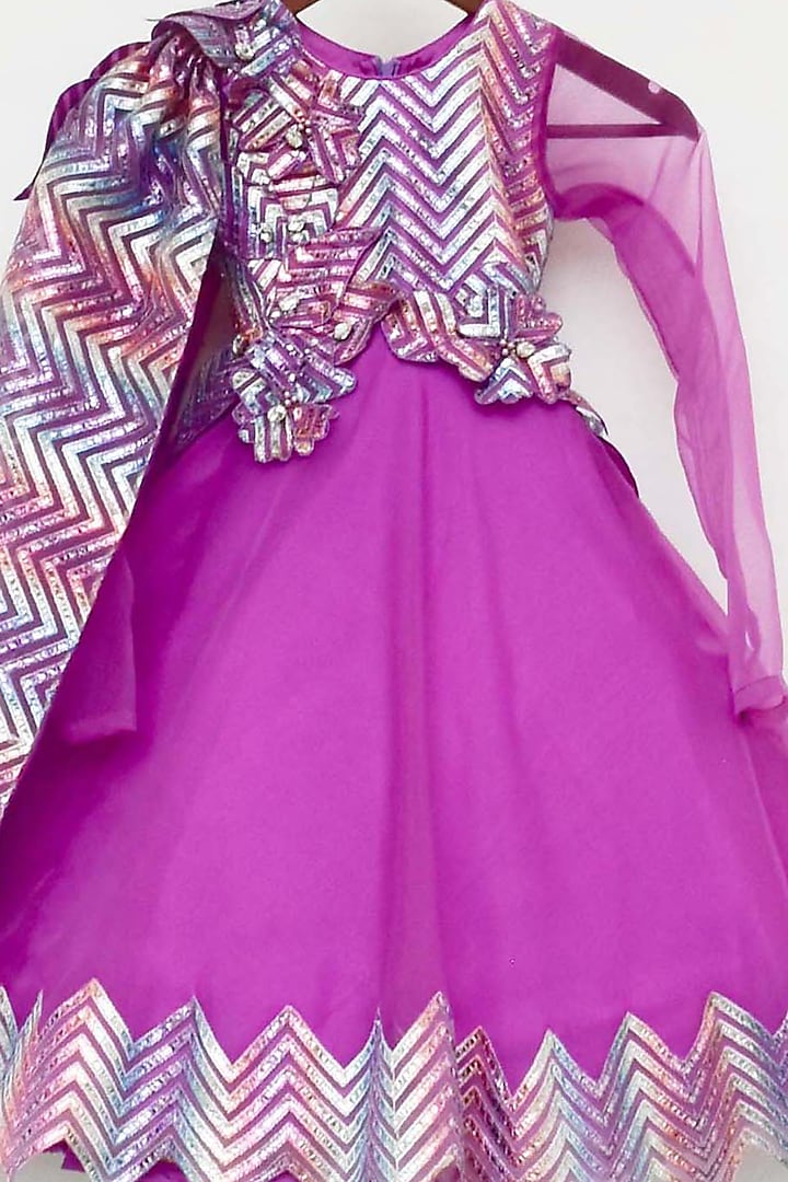 Purple Pink Organza Embroidered Gown For Girls by Fayon Kids at Pernia's Pop Up Shop