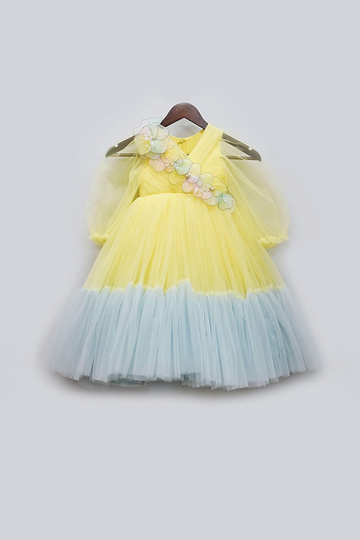 Lemon Yellow Net Gown For Girls by Fayon Kids