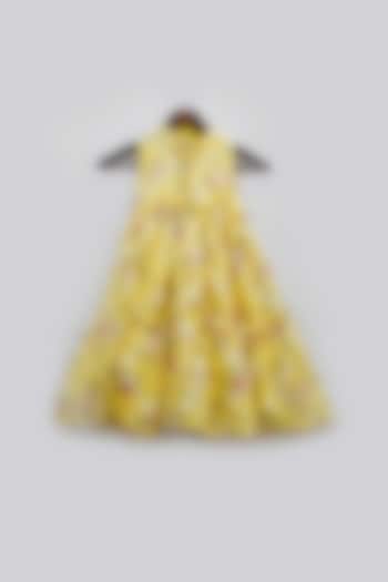 Yellow Printed Anarkali For Girls by Fayon Kids