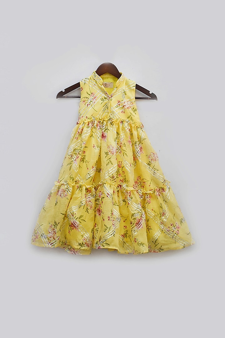 Yellow Printed Anarkali For Girls by Fayon Kids