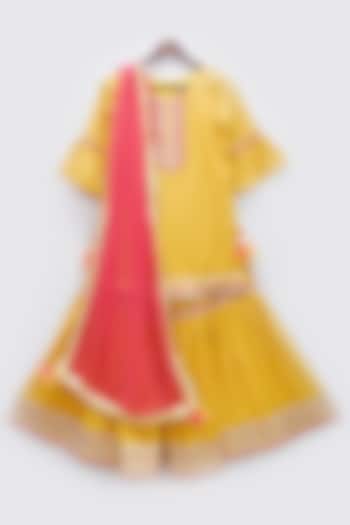 Yellow Printed Sharara Set For Girls by Fayon Kids