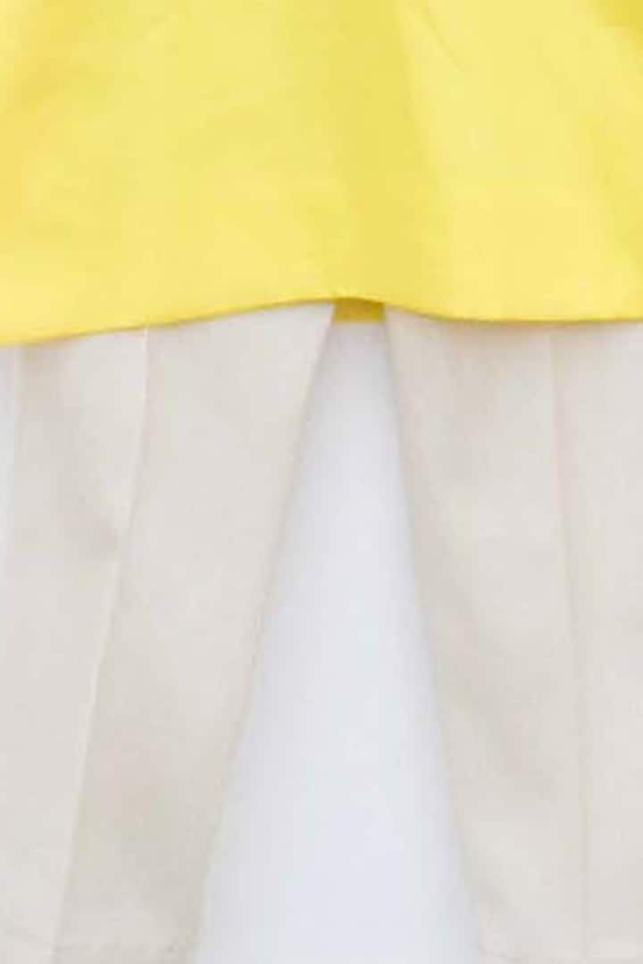 Yellow Kurta Set With Midnight Blue Nehru Jacket For Boys by Fayon Kids at Pernia's Pop Up Shop